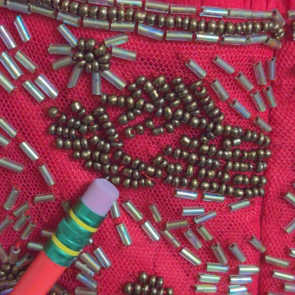 Aidan Mattox Womens Swing Dress Red Lined Maxi Off Shoulder Sleeveless Beads 6 - Picture 8 of 16